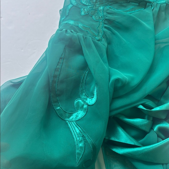 Vintage 90s Victoria’s Secret Gold Label Satin Robe Chemise Slip Set Large Green - Picture 13 of 17